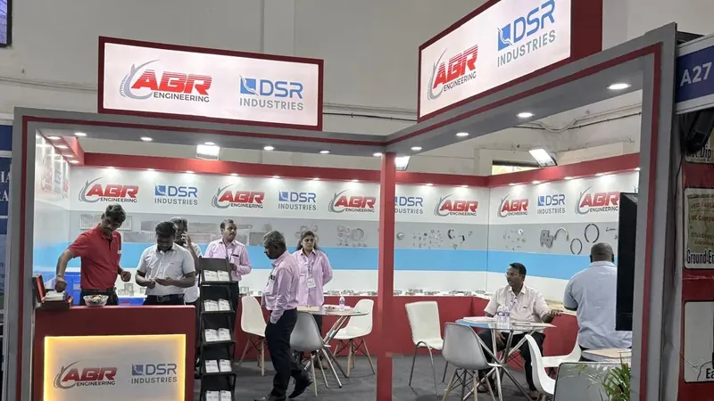 Corner exhibition stall designed and fabricated by ADMUG Studio for AGR Engineering and DSR Industries