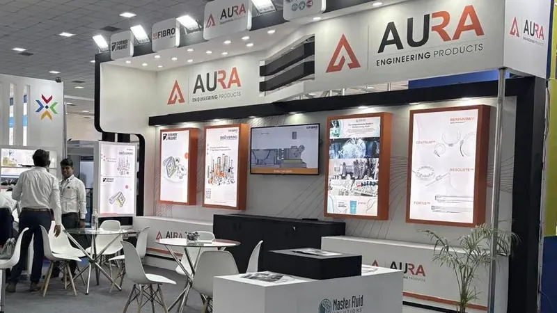 Island exhibition stall designed and fabricated by ADMUG Studio for Aura Engineering Products